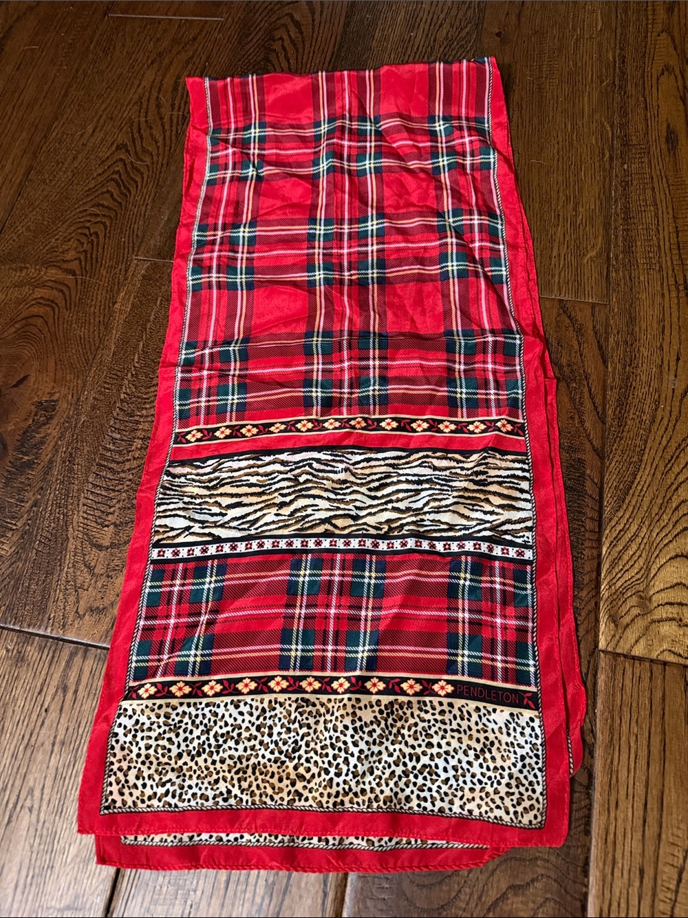 Pendleton Red Plaid Scarf with Tiger & Leopard Panels